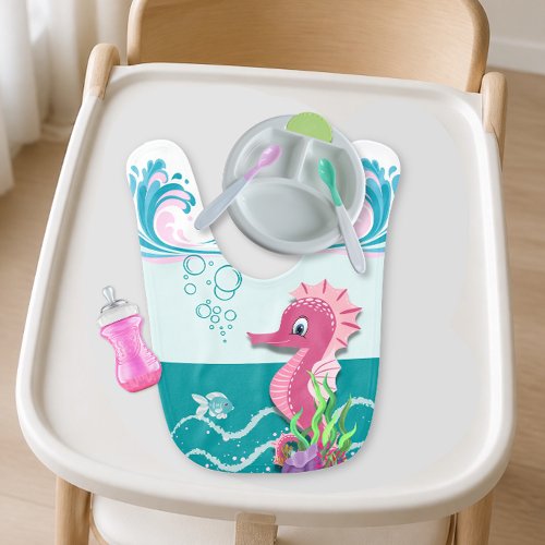 Pink Seahorse Personalized Baby Bib