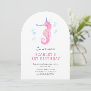 Pink Seahorse Under the sea 1st birthday Invitation