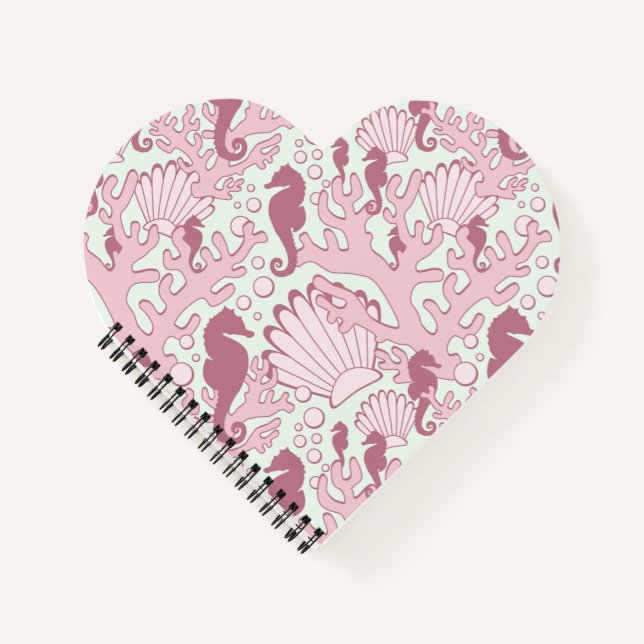 Pink Seahorses Heart Shaped Notebook (Front)