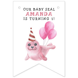 Pink Seal 1st Birthday Under The Sea Bunting Flags