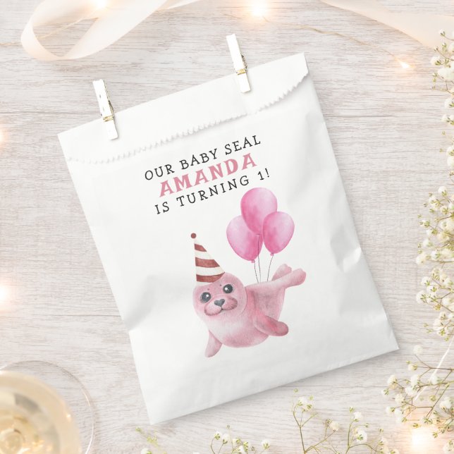 Pink Seal 1st Birthday Under The Sea Favor Bag (Clipped)