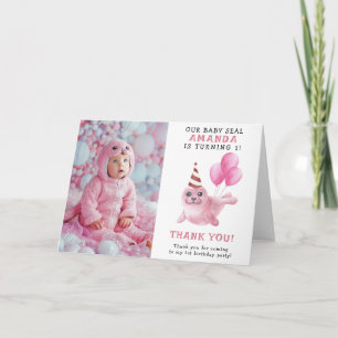 Pink Seal 1st Birthday Under The Sea Letterpress Thank You Card