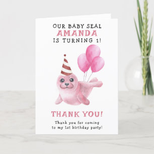 Pink Seal 1st Birthday Under The Sea Letterpress Thank You Card