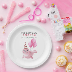Pink Seal 1st Birthday Under The Sea Paper Plates
