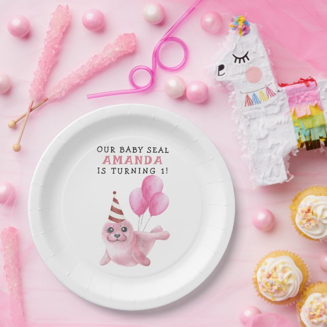 Pink Seal 1st Birthday Under The Sea Paper Plates (Party)