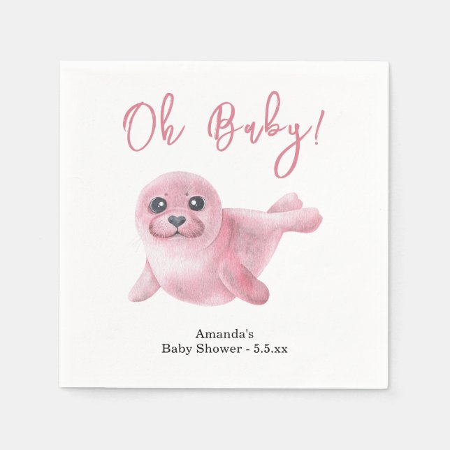 Pink Seal Baby Shower Napkins (Front)