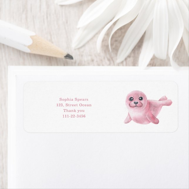 Pink Seal Under the sea Baby shower Label (Insitu)
