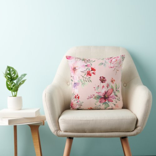 Pink Seamless Background With Roses Throw Pillow