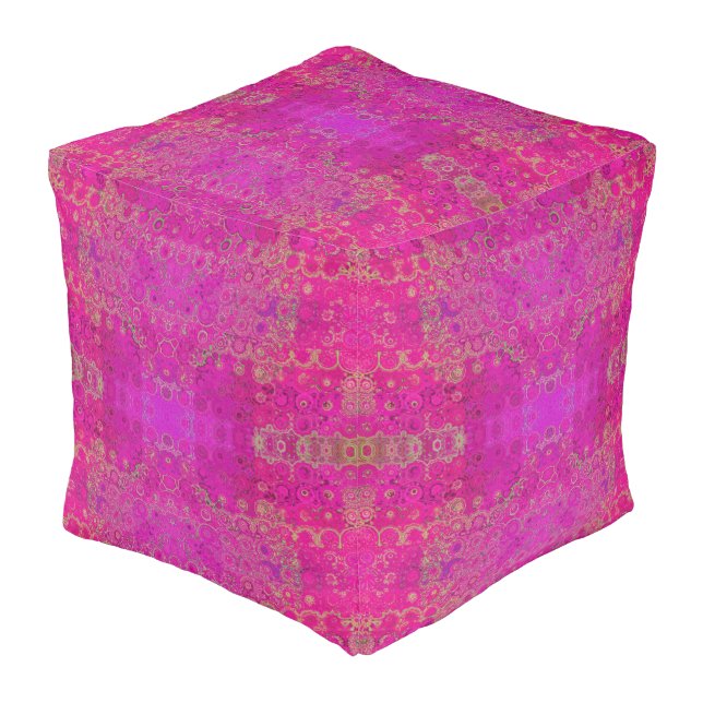 Pink seamless pattern mandala style pouf (Angled Back)