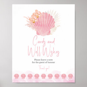 Pink Seashell Baby Shower Cards & Well Wishes Sign