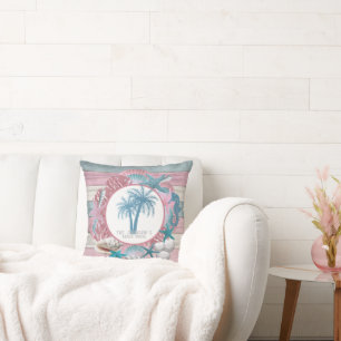 Pink Seashell Beach Design Throw Pillow