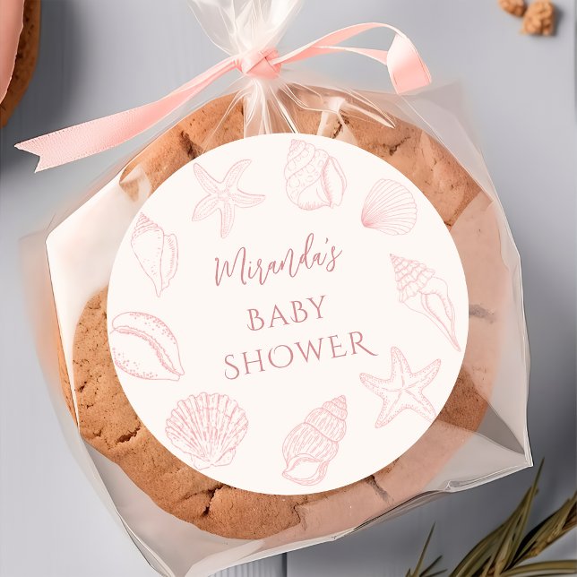 Pink Seashell Coastal Baby Shower Sticker (Creator Uploaded)