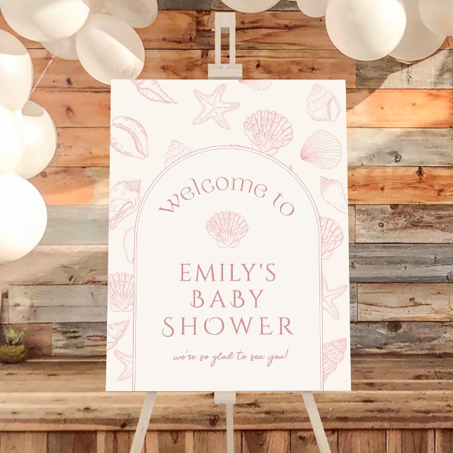 Pink Seashell Coastal Baby Shower Welcome Foam Board (Creator Uploaded)