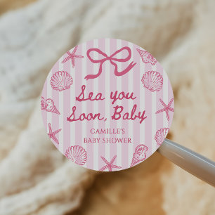 Pink Seashell Coastal Girl Baby Shower Classic Round Sticker