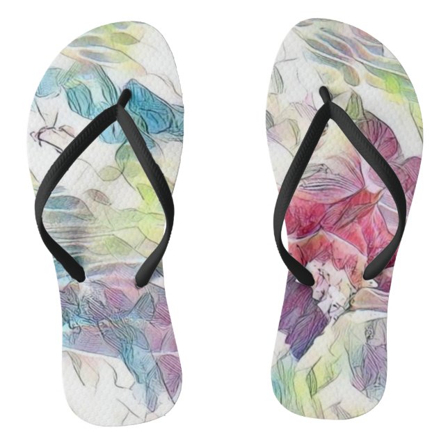 Pink seashell in the sea watercolor painting  flip flops (Footbed)