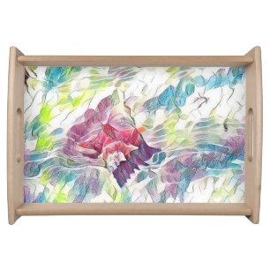 Pink seashell in the sea watercolor painting serving tray
