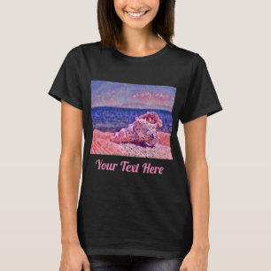 Pink seashell near purple sea watercolor painting T-Shirt