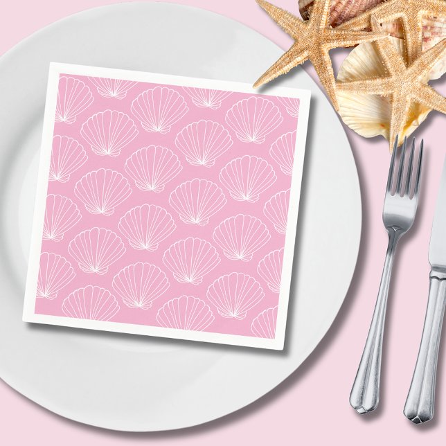 Pink Seashell Ocean coastal Napkins (Pink scallop seashell paper napkin, perfect for summer bbq's at the beach or parties & celebrations.)