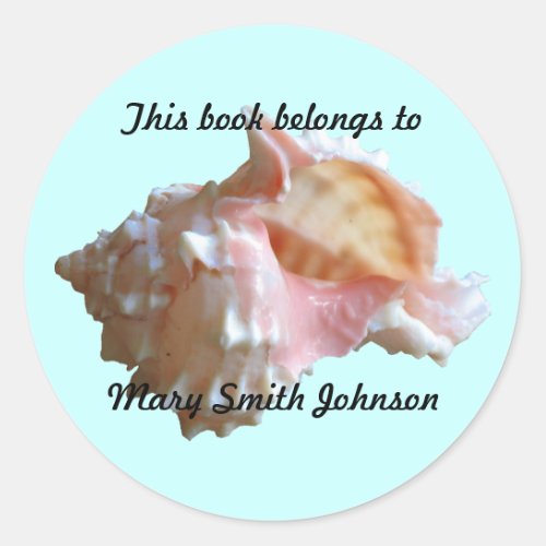 Pink Seashell On Blue Bookplates