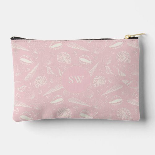 Pink seashell pattern monogram accessory pouch