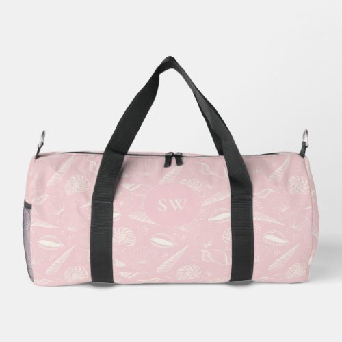 Pink seashell pattern monogram duffle bag