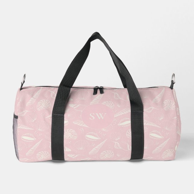 Pink seashell pattern monogram duffle bag (Back)