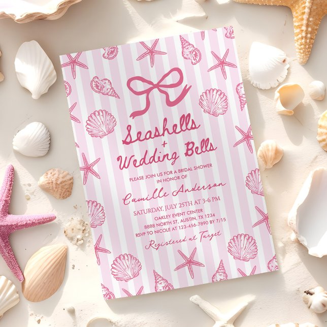 Pink Seashells and Wedding Bells Bridal Shower Invitation (Creator Uploaded)