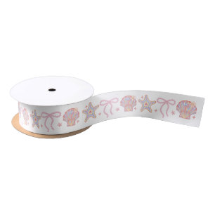 Pink Seashells Girl Beach Coastal Sea Ocean Favors Satin Ribbon