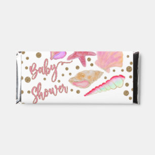 Pink Seashells Ocean Theme Girl Baby Shower Hershey Bar Favors