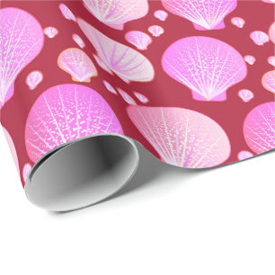 Pink seashells on a burgundy background wrapping paper