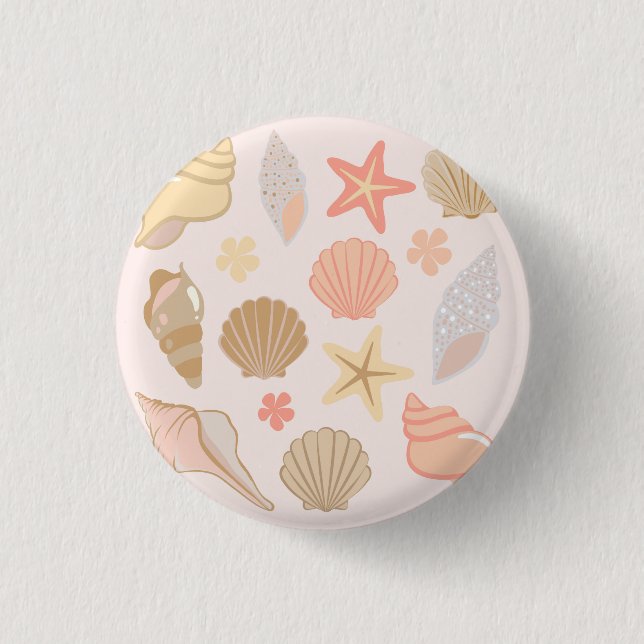 Pink Seashells Pattern Button (Front)