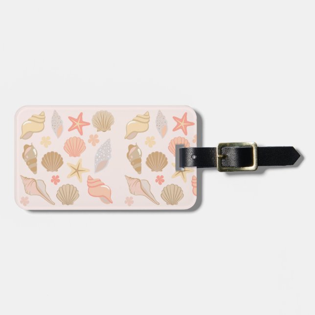 Pink Seashells Pattern Luggage Tag (Front Horizontal)