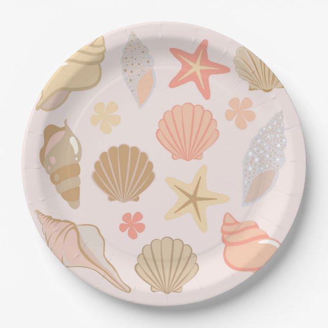 Pink Seashells Pattern Paper Plates (Front)