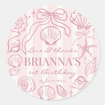 Pink seashells preppy beach girls birthday favor