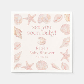 Pink Seashells Sea You Soon Baby Shower Napkins