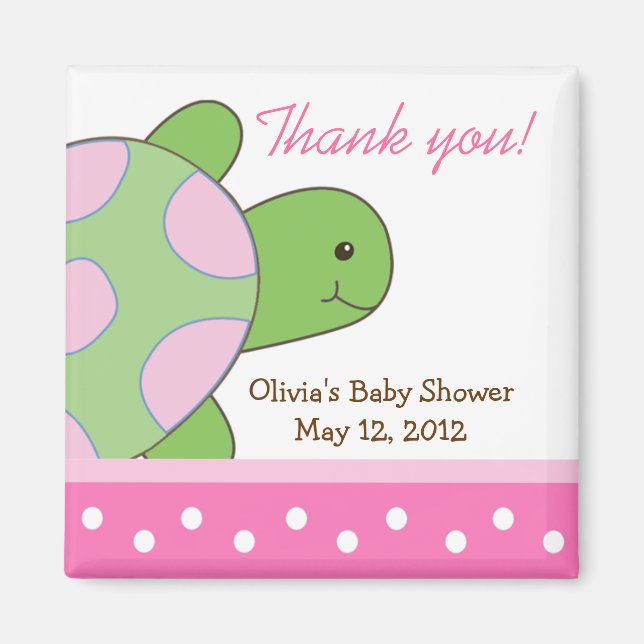 Pink Seaturtle Sea Turtle Baby Shower Favor Magnet (Front)
