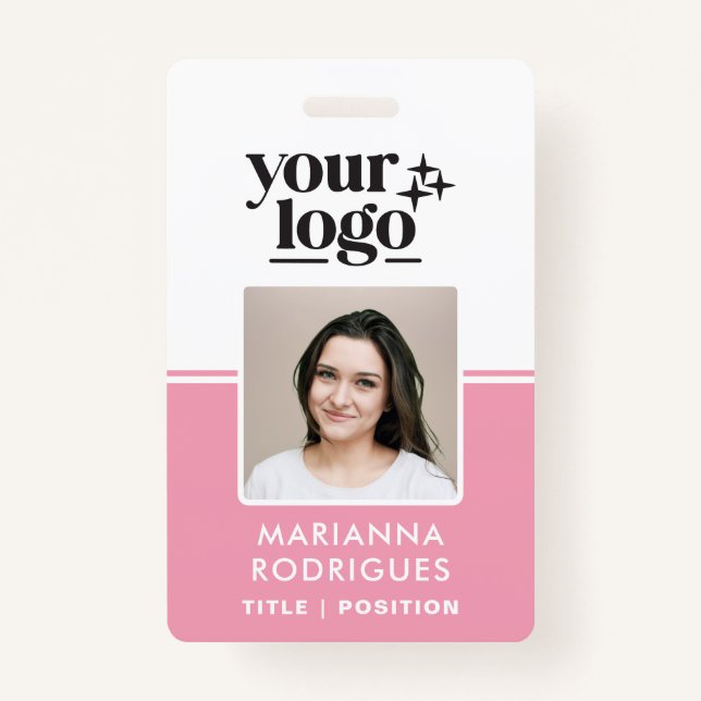 Pink Security Logo Photo Barcode Employee ID Badge (Front)