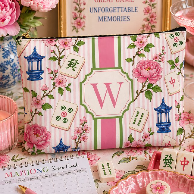 Pink Seersucker Mahjong Bag Personalized (Creator Uploaded)
