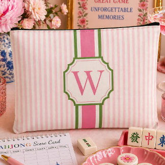 Pink Seersucker Mahjong Tile Bag Personalized