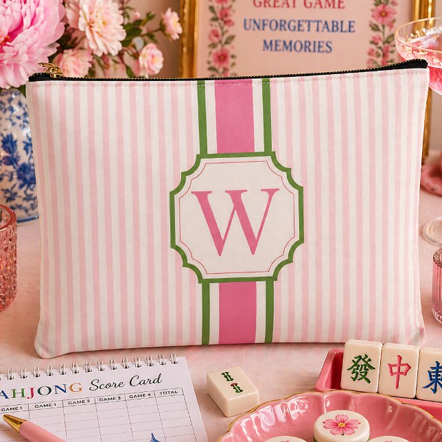 Pink Seersucker Mahjong Tile Bag Personalized (Creator Uploaded)