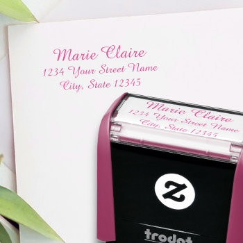 Pink Self-inking Stamp With Name & Address For Her by mixedworld at Zazzle