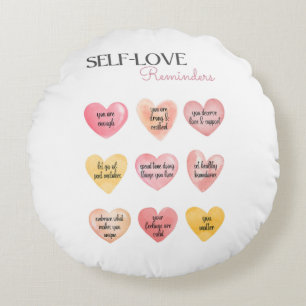 Pink Self-Love Affirmation Hearts Round Pillow