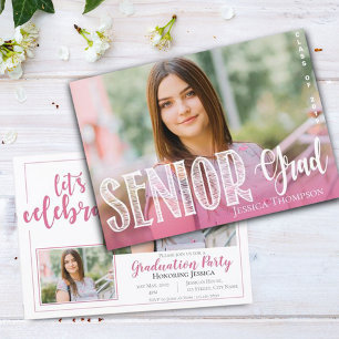 Pink Senior Grad Photo Class of 2026 Graduation Invitation
