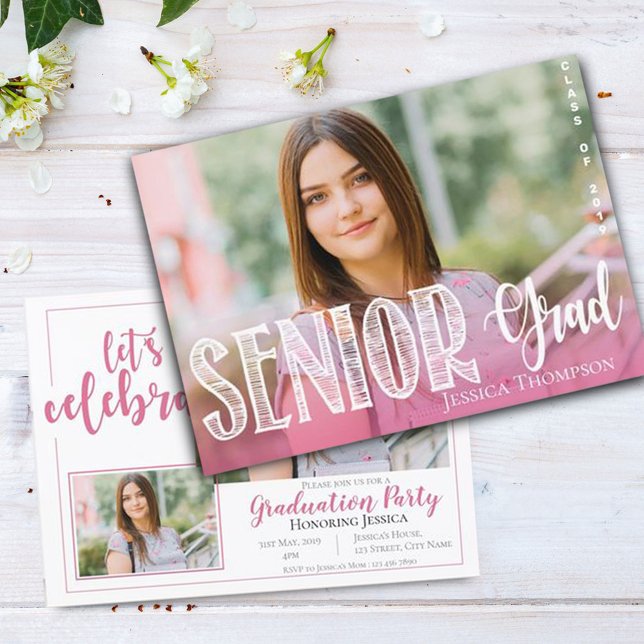Pink Senior Grad Photo Class of 2026 Graduation Invitation (Creator Uploaded)