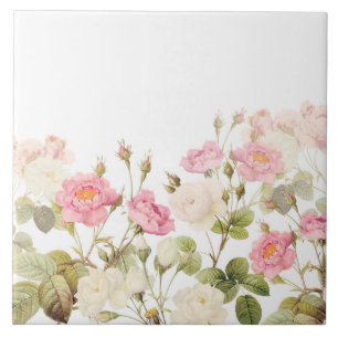 Pink Sepia Vintage Roses Meadow Illustration Ceramic Tile
