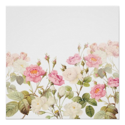 Pink Sepia Vintage Roses Meadow Illustration Poster