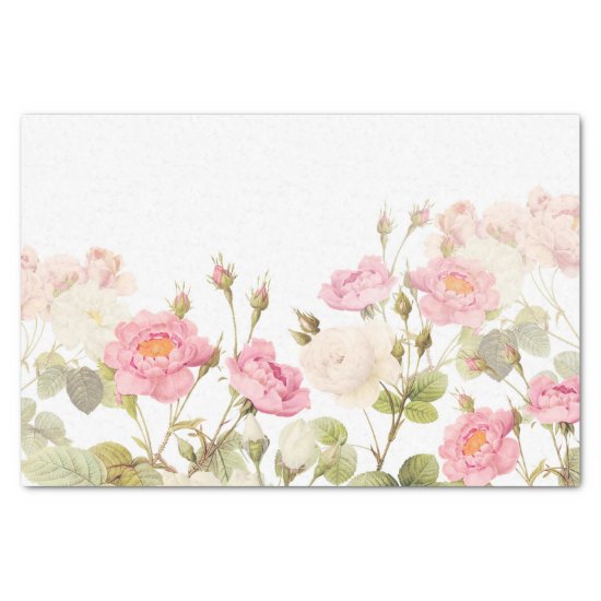 Pink Sepia Vintage Roses Meadow Illustration Tissue Paper