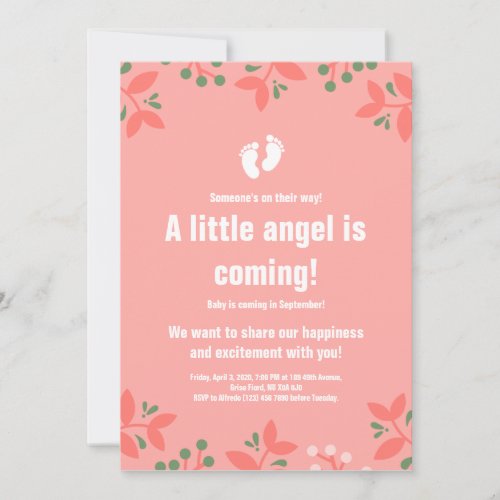 Pink September Girl Feet Floral Baby Shower Invitation