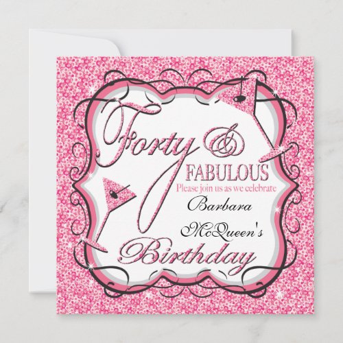 Pink Sequin 40th Birthday Party Invitations