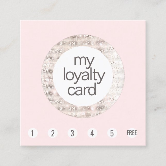 Pink Sequin Beauty Salon Customer Loyalty 6 Punch Card (Front)